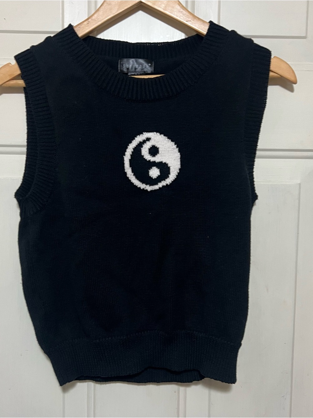 Say What Black Sweater Vest w/ Yin Yang Graphic | Size XL | Trendy Knit